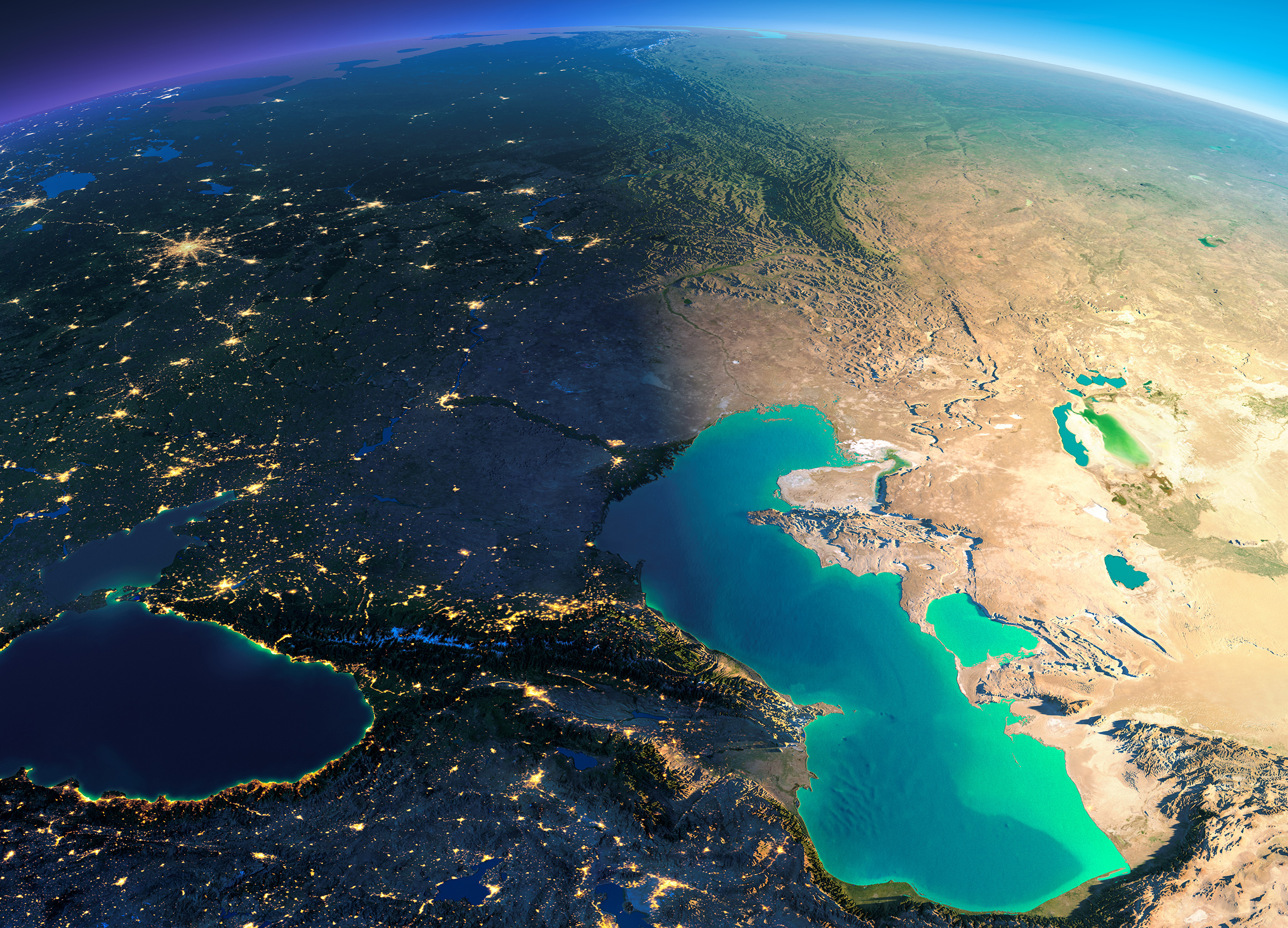 Каспийское море на глобусе